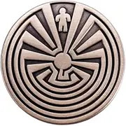 [Pinstant] I'itoi I'ithi the Man in the Maze of Life Labyrinth Tohono O'odham Nation Cosmology Arizona Creator God Baboquivari Mountain Design Symbol Native American Cave 1.1" Enamel Pin Badge, 1.1 Inches wide,