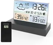 Weather Station with Sensor, 433.92 Mhz Rf Transmitting Frequency, 60m Transmission Range, Station W/Atomic Clock, Calendar, Alarm, Moon Phase, Temperature, Humidity