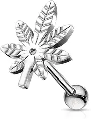 [Pierced Owl] 316L Stainless Steel Marijuana Pot Leaf Tragus Cartilage Barbell Stud