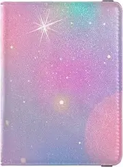 [Amooorous] Colored Romantic Glitter Leather decorative Passport Holders Travel Documents Organizer Protector Passport Cover with RFID Blocking Lightweight, Colored romantic glitter, 1 size