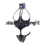 PU Leather Sexy Harness Rivet Costume Neck Collar Roleplay Restraints Crotchless