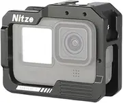 Nitze Full Camera Cage HERO12/11/10/9 Cage with 2 Built-in Cold Shoes and Folding Finger Adapter for Gopro Hero 12/ Hero 11/ Hero 10/ Hero 9