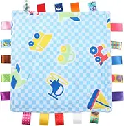 BRIGHTFUFU 1Pc Colorful Tag Security Blanket for Boy Girl Soft Plush Comforter for Boy Girl Sensory Development Blanket with Tags for Strollers and Car Seats