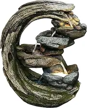 Moon Shape Log with Cascade Water Fountain Feature
