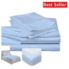 100% Cotton King Size Bed Sheet Set - 400 Thread Count, Deep Pocket, Light Blue