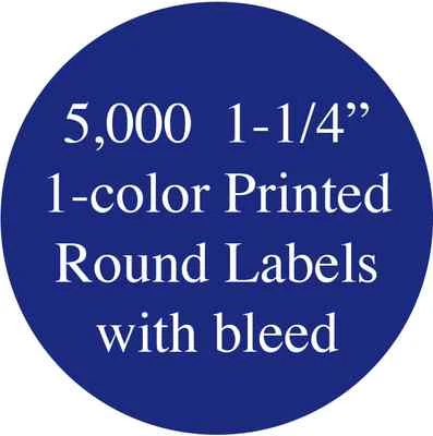 5000 Custom Labels Printed 1.25" 1-1/4" Round Paper Stickers, 1 color, on Rolls