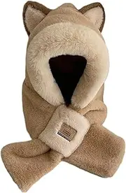 [Tadill] Plush Hooded Scarf Animals Hat Dress up Ear Protection Cap Cute Winter Hat Scarf Set Costume Hats for Travel Themed Party