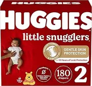 [HUGGIES] Little Snugglers Baby Diapers, Size 2 (up to 12-18 lb.), 180 Ct, Economy Plus Pack (Packaging May Vary)