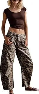 [XIKUKA] Leopard Pants Women Barrel Baggy Y2k Boyfriend Jeans Cheetah Print Jeans Mid Rise Embroidered Jean