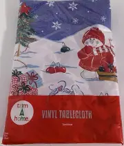 TRIM A HOME SNOWMEN K-MART VINYL TABLECLOTH FLANNEL BACK 60” ROUND NEW SEALED