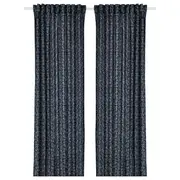 TRYSTÄVMAL curtains, 1 pair, dark blue/white/floral pattern with heading tape, 145x250 cm