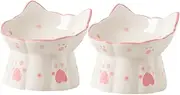 Hohopeti Multi-use Pet Bowl Tall Ceramic Cat Food Bowl Neck Guard Elevated Feeder 2pcs