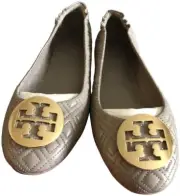 (ON SALE) New Tory Burch Size 10.5 Grey Minnie Quilted Leather Ballet Flats