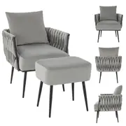 Costway Modern Velvet Accent Chair Ottoman Leisure Sofa Armchair w/Pillow & Footrest