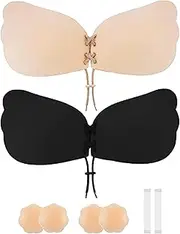 HELVES Adhesive Bra - 2 Pairs Invisible Silicone Backless Bras for Women - Adhesive Up Bras for Backless Dresses, Evening Gowns, Wedding Dresses