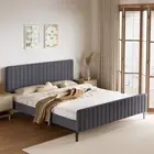 Oikiture Bed Frame Queen Double King Single Beds Platform Grey Velvet Fabric ROY