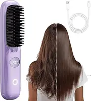 Go Brush Pro Cordless Hair Straightener Brush, 2025 New Cordless Hair Straightening Brush, Compact & Travel-Friendly with LED Display Anti-Scald Mini Hot Straightening Comb for Women(Purple)