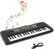 37-Key Toy Keyboard Piano with Drums Animal Sounds Demos with Microphone (BLACK)