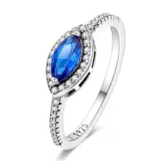 Blue Crystal Evil Eye Ring 925 Sterling Silver Ring