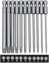 YUENTOEN Long Torx Security Screwdriver Bit Set,100 mm Length T6 T7 T8 T10 T15 T20 T25 T27 T30 T40 1/4 Inch Hex Shank S2 Steel Torx Security Head Drill Screw Driver Drill Set (11pcs)