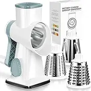 Rotary Cheese Grater, Cheese Shredder, Multifunction 5 in 1 Kitchen Manual Speed Round Mandolin Food Slicer Vegetable Chopper, Potato Slicer, Grinder for Nut, Carrot, Radish, Cucumber (White)