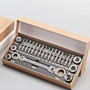 Ratcheting Socket Wrench Set Box End Wrench Metric With Adapter Screwdriver Bit