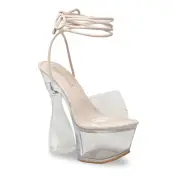Chase & Chloe Platform Sandals Sexy Square Slip On Clear Band Chunky High Heel