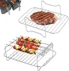 Cozioz 2 Pcs Dual Air Fryer Racks with 4 Skewers - Stainless Steel Grilling R...