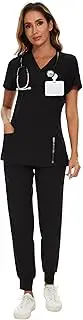 COZYFIT Scrubs for Women Set - Stretch V-Neck Scrub Top & Jogger Pant with 10 Pockets