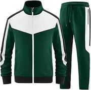 [ANOTWENER] Men's 2 Piece Tracksuit Sets Casual Long Sleeves Full Zip Jacket and Jogging Bottoms Jogging Suit Sports Outfits, Green, M