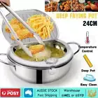 24cm Japanese Deep Frying Pot Stainless Steel Tempura Fryer Fry Pan Silver New