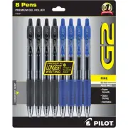 Pilot G2 Gel Pens 8 Pack Black Blue Smooth Long Lasting Quick Drying