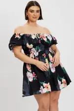 Black Floral Peephole Tie Front Mini Dress