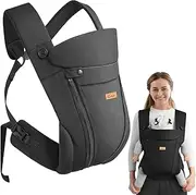 CUBY Summer Easy Baby Carriers from Newborn, Black Breathable Zipper & Belt Ergonomic Toddler Wrap Carrier 3D Air Mesh Adjustable Head Neck Support Outdoor Front Baby Carrier