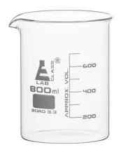 Eisco Labs 800ml Beaker, Low Form - 100ml Graduations - Borosilicate Glass