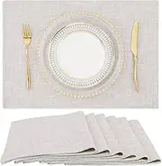 homing Neutral Beige Cloth Placemats Set of 6 – Cotton Linen Blend Washable Farmhouse Dining Table Mats for Indoors & Outdoors, Easy to Clean, 13 x 19 Inch