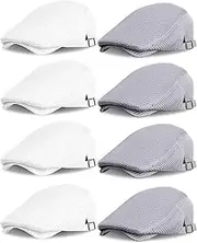 [Chuarry] 8 Pack Men's Mesh Flat Cap Breathable Summer Newsboy Hat Cabbie Driving Hats for Men
