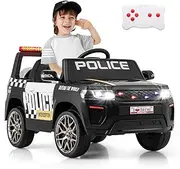 HONEY JOY Kids Ride on Police Car, 12V Electric Battery Powered Cop Car w/Remote Control, Wireless Connection, Music, Horn, Siren & LED Flashing Lights, Vehicle Ride on Toy, Black