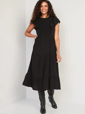 New Fit & Flare Flutter-Sleeve Tiered Smocked Midi Dress for Women Size S
