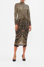 TURTLE NECK MIDI GATHERED JERSEY DRESS AMSTERGLAM