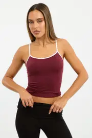 Red Singlet Top Contrast Binding Seamless - Size 14L, Women's Singlet