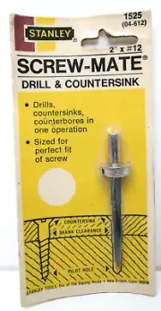 Vintage Stanley Screw-Mate Drill & Countersink 1525 #04-612 2" x #12 USA NOS