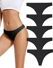 [VOENXE] No Show Ladies Panties,Black Women Seamless Underwear Thongs,Invisible Undies G String,Woman No Line Breathable Comfortable Underpant Briefs Multipack, Female Mid Waist No Seam Lingerie 5-Pack