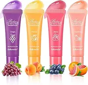 [EnMart] 4 Pcs Moisturizing Fruit Lip Balm, Plumping Lip Gloss, Serum Lip Treatment, Lip Oil, Lip Base, Skincare Lip Care Lip Repair Gifts for Women Colourless Lipstick(Grape, Peach, Berry, Grapefruit)