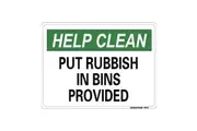 Put Rubbish In Bins Provided 225x300mm Sign Polypropylene Wall Door Mountable
