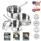 Versatile 18/10 Stainless Steel Saucepan Set with Strainer Lids & Steamer Insert