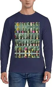 [GaxfjRu] Many Cactus Art Print Casual Crewneck Lightweight Sweater Men's Long Sleeve Shirts, Sizes S-3X