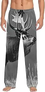 [XYMZR] Moose Black White Grassland Men's Pajama Bottoms Lounge Pajama Pants Sleep Bottoms with Pockets for Men S