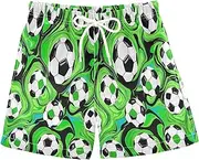 [RPLIFE] Swimming Shorts for Boys, Anti Chafe Swim Trunks Boys 2 T, Soccer Balls Green