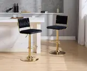 SERENITà 2x Velvet Bar Stools with Braided Back Elegant Kitchen High Chairs, Kitchen Island Stools Adjustable Height Swivel Bar Chairs with Gold Legs